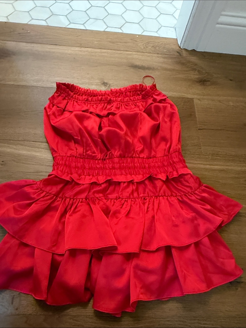 Red Ruffled Strapless Mini Dress - Picture 4 of 5